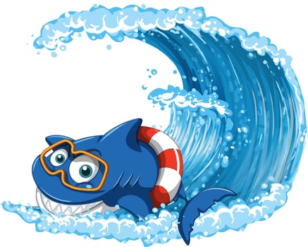 Cute shark swimming on white background vector