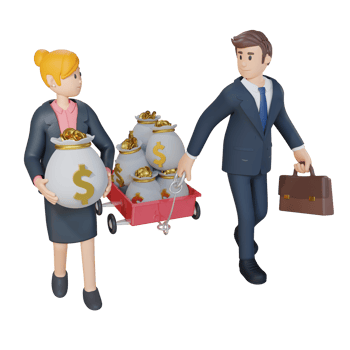 businessman and businesswoman with a lot of money 3d character illustration png