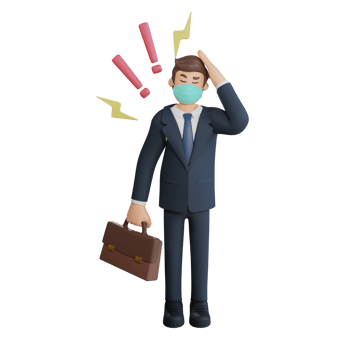Businessman is dizzy thinking about work character wearing mask 3d character illustration png