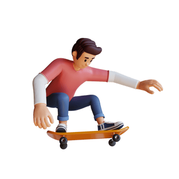 Boy skateboard mascot 3d character illustration png