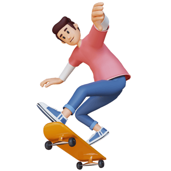Boy skateboard mascot 3d character illustration png