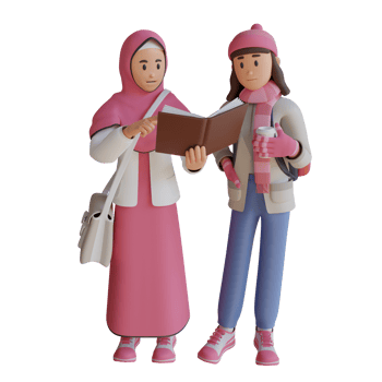 girl and muslim woman read a book together 3d character illustration png