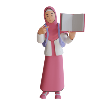 young muslim woman holding a book 3d character illustration png