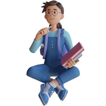 student girl in glasses sitting on the floor holding books 3d character illustration png