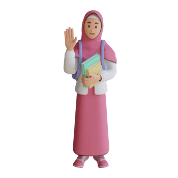 student girl wearing hijab 3d character illustration waving png
