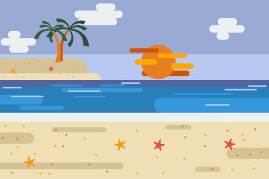Editable Beach Panorama on Summer Time Vector Illustration in Flat Style for Summer Seasonal Vacation Themed or Children Book Project