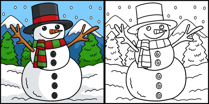 Snowman Coloring Page Colored Illustration vector