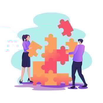 Business concept team metaphor people connecting puzzle elements vector