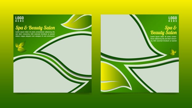 Spa and beauty salon social media post template. Leafs background ornament vector