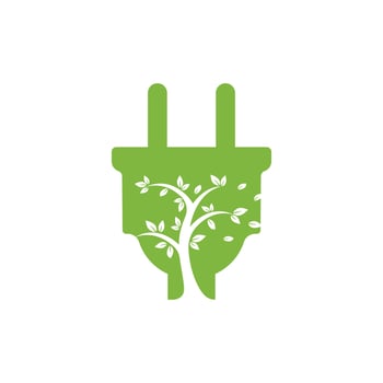 Green energy electricity logo concept. Electric plug icon with tree. vector