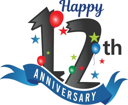 12 Years Anniversary logo, anniversary emblems 12 in anniversary concept template design vector