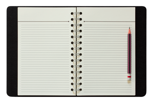 blank spiral notebook and pencil isolated with clipping path for mockup png