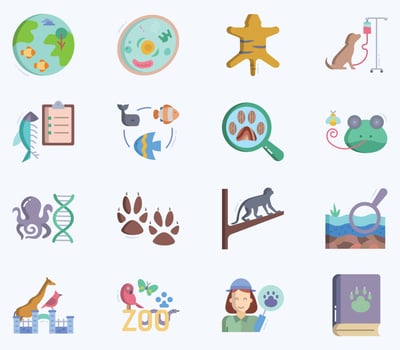 Zoology icon set, animal research vector