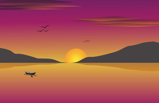 The view of the sunset in the afternoon on the beautiful lake vector