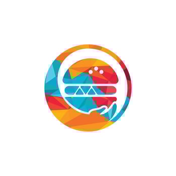 Burger care vector logo design. Vector burger and hand logo combination.