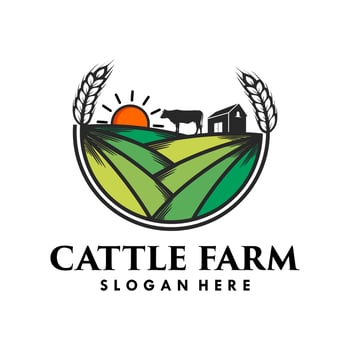 agriculture with cattle farm logo template vector illustration