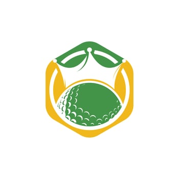 King golf vector logo design. Golf ball with crown vector icon.