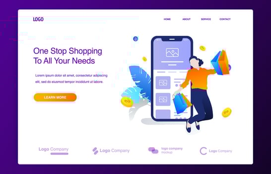 Happy Woman Jumping While Carrying Lots Of Shopping Bags vector