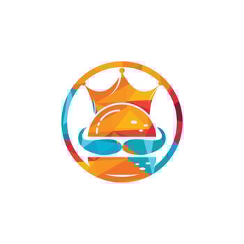 Burger king vector logo design. Burger with crown and mustache icon logo concept.