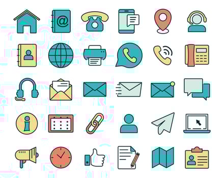 Contact thin line color icons set, vector illustration