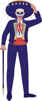 Day of dead costume for man semi flat color vector character. Editable figure. Full body person on white. Mexican tradition simple cartoon style illustration for web graphic design and animation