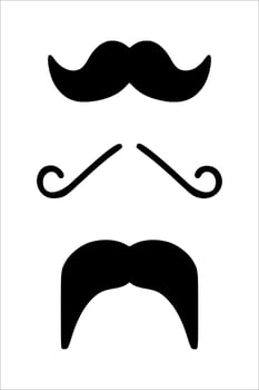 Black mustaches set isolated on white background. Silhouette black vintage mustache isolated on white background. Symbol of Fathers day, sign for Barber Shop. Retro curly hipster moustaches. vector