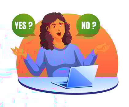 yes or no with a woman select right or wrong question vector