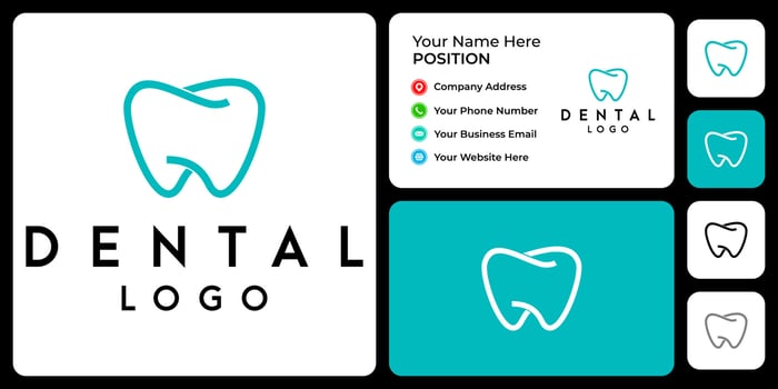 Dentist logo design with business card template. vector