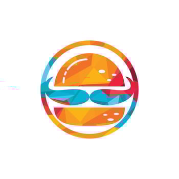Burger king vector logo design. Burger with crown and mustache icon logo concept.