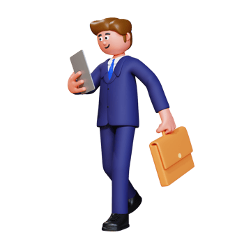 3d render businessman walking and holding phone png