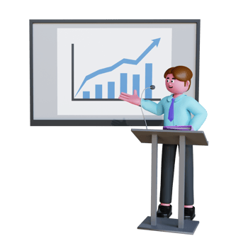 3d render businessman explaining report statistic png