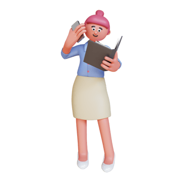 3d render woman employee holding phone and report book png