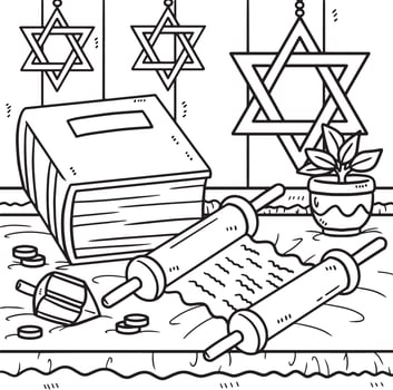 Hanukkah Torah Scroll and Book Coloring Page vector