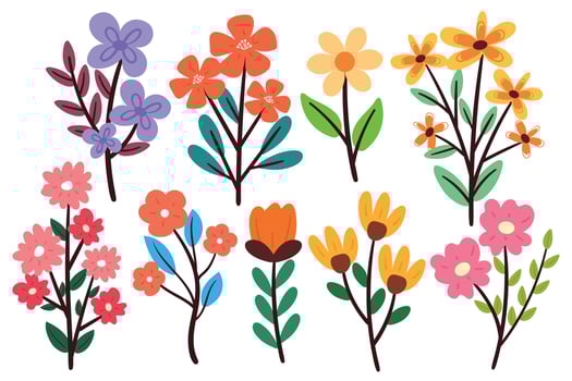 hand drawing cartoon flower sticker set vector