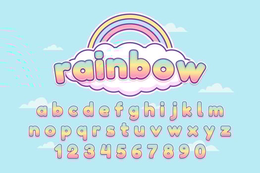 cute colorful rainbow text effect and alphabet vector
