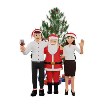 3d employee is with santa claus character illustration new year christmas party png