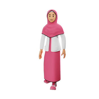 Young muslim girl walking 3d character illustration png