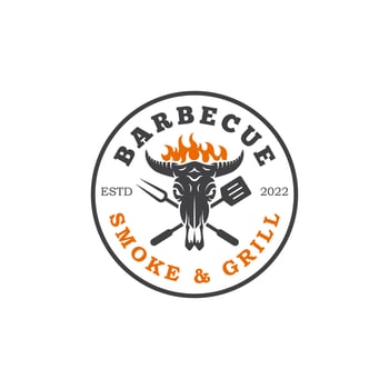 Barbecue steak house menu emblem with cow head silhouette. Vintage typography badge design for Grill restaurant logo template vector