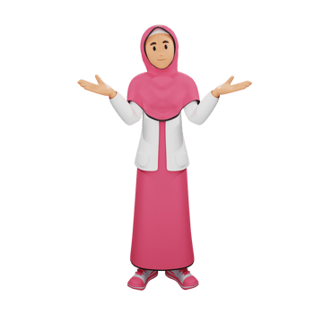 Young muslim girl do not know anything 3d character illustration png