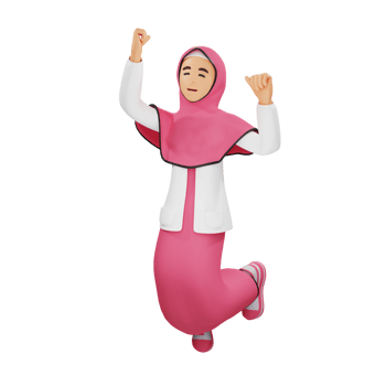 Young muslim girl happy jump 3d character illustration png