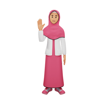Young muslim girl wave hands 3d character illustration png
