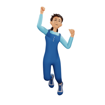 Young girl with glasses happy jump 3d character illustration png