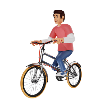Young man riding a bicycle 3d character illustration png