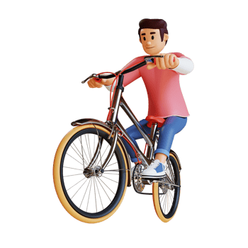 Young man riding a bicycle 3d character illustration png