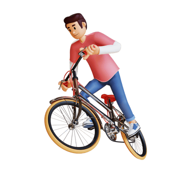 Young man riding a bicycle 3d character illustration png
