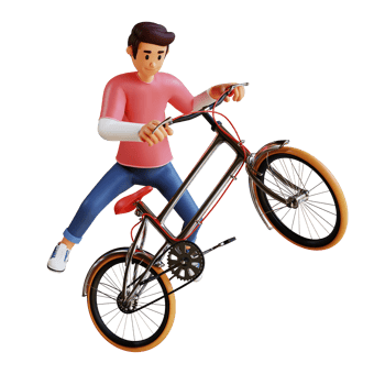 Young man riding a bicycle while freestyle 3d character illustration png