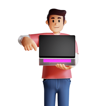 Young man holding a laptop 3d character illustration png