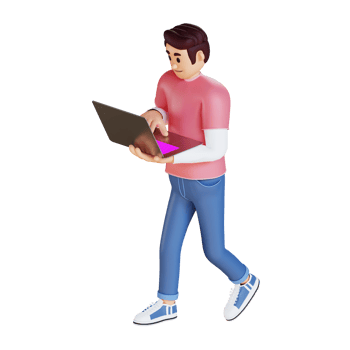 Young man using a laptop 3d character illustration png