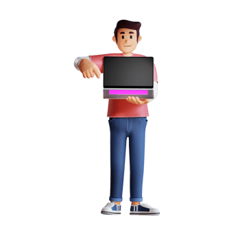 Young man holding a laptop 3d character illustration png