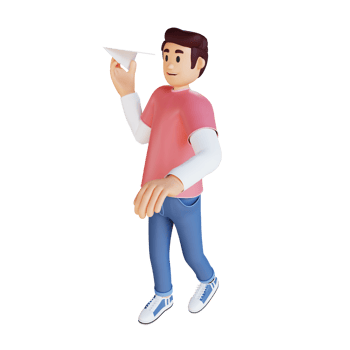 Young man playing paper airplane 3d character illustration png